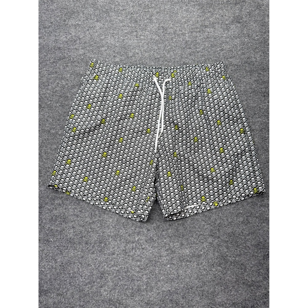 Collars & Co Mens Skull Crossbones Swim Trunks Black Green Large 5in Inseam